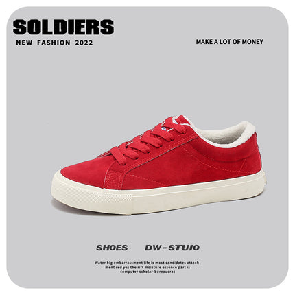 Autumn and Winter Fleece-Lined Warm Canvas Shoes, Men's Cotton Shoes, Casual Men's Shoes, Student Skate Shoes, Canvas Shoes with Fleece Lining