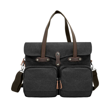 Handheld Briefcase Camera Bag Men's Single Shoulder Crossbody Bag Travel Crossbody Laptop Bag Canvas with Crazy Horse Leather Vintage
