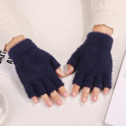 Women's winter warm plush gloves student open finger flip gloves outdoor gloves thickened cold-proof popular online