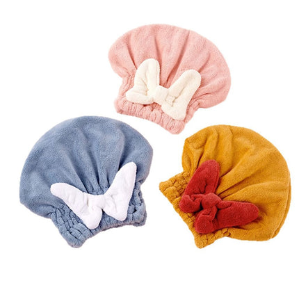 Japanese-Style Bow Coral Fleece Quick-Dry Strong Absorbent Hair Drying Cap Cute Hair Drying Shampoo Shower Cap Turban