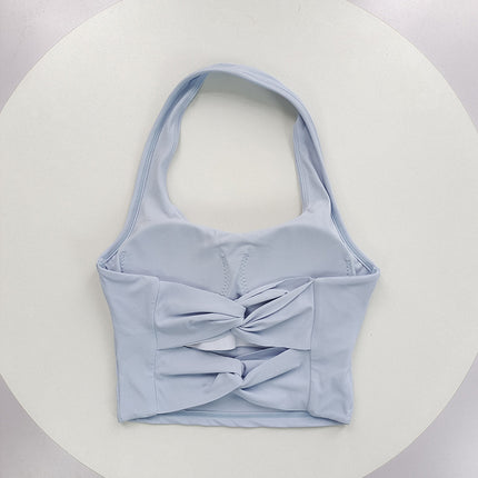 Halter Neck Sports Bra, Beautiful Back, Fixed Cup Yoga Vest, Shockproof Push-Up Pilates Running Bra, Summer High Appearance