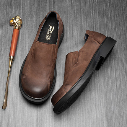 Men's Shoes New Spring Genuine Leather Fashion Leather Shoes Men's Slip-On Suede Retro Business Shoes Versatile Casual Shoes Trendy