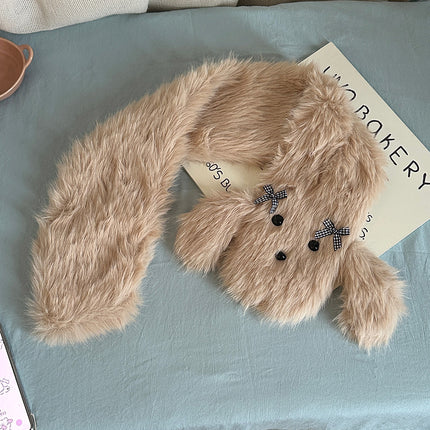 Cute Cartoon Dog Plush Scarf Bow Fashion Solid Color All-match Scarf Women's Furry Autumn and Winter Warm