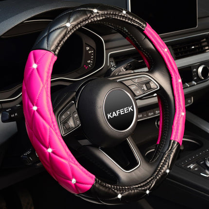 Car Steering Wheel Cover Rhinestone Steering Wheel Cover Four-Season Universal Diamond Soft Leather Non-Slip Steering Wheel Cover with Shiny
