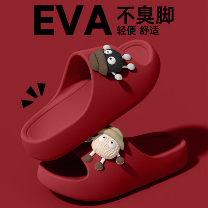 Women's Thick-Soled Summer Slippers for Indoor and Home Use, Silent and Poop-Feeling, Bathroom Bathing, Deodorant Outer Wear, Couple's Men's Slippers