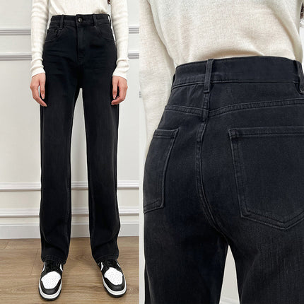 Four-sided elastic tripod and fabric giant slimming high waist narrow version wide leg jeans women's yellow thin European and American high quality version