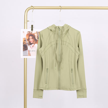 LULU in stock Hooded Jacket Running Yoga Jacket Sports Slim Zipper Cardigan Fitness Top Women