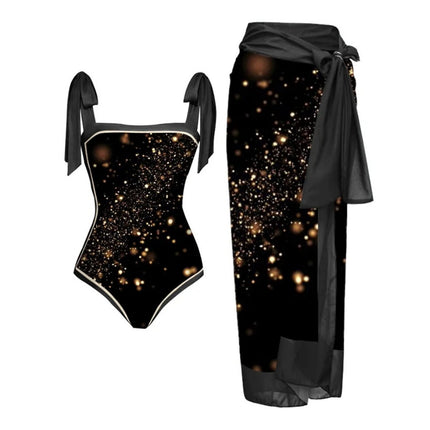 2023 Amazon New One-piece Swimsuit Multicolor Printed Hip Gauze Skirt Anti-glare Two-piece Sunscreen Swimsuit for Women