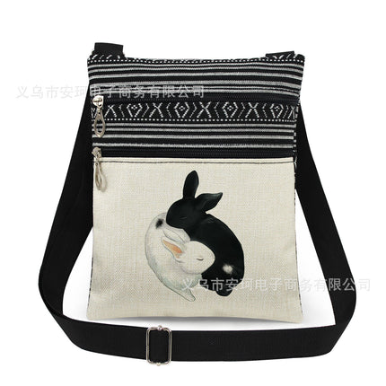 Cross-Border New Product Double Zipper Cat Print Single Shoulder Crossbody Bag Ultra-Light Cross-Border Style Messenger Bag Fashionable and Cute Women's Bag