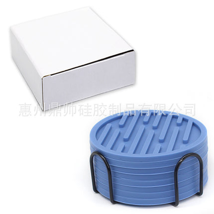 Silicone Coaster 10cm Round Heat Insulation Mat Marble Coffee Coaster Mat Anti-Perm Mat Set Storage Striped Drain