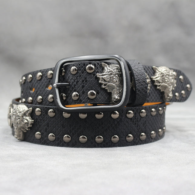 7 color original 3D wolf head rivet belt punk men's belt female snake pattern all-match decorative Y2K belt wholesale