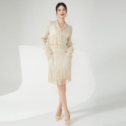 Miyake tassel fashion suit long sleeve coat short skirt women's spring wear a set of small two-piece fashion