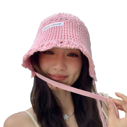 Korean-Style Beggar Hat, Fisherman Hat for Women, Spring and Summer, Face-Slimming Bucket Hat, Breathable Knit Hat, Trendy Sunshade and Sun Protection for Adults