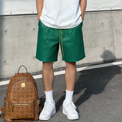 Cross-border European and American Shorts Men's New Teenager Fashion Brand Beach Pants Embroidered Alphabet Leather Drawstring Summer Shorts