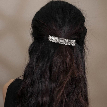 Republic of China Style Metallic Sunflower Embossed Pattern Hairpin Spring Clip Cheongsam Han Dynasty Matchinging Hair Accessories Horizontal Clip for Women