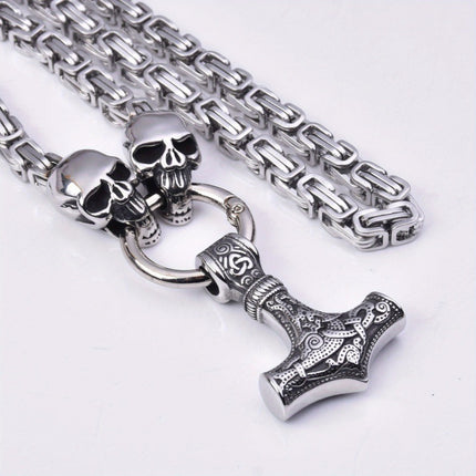 Explosions retro hammer pendant skull necklace stainless steel chain Viking Nordic Gothic jewelry wholesale