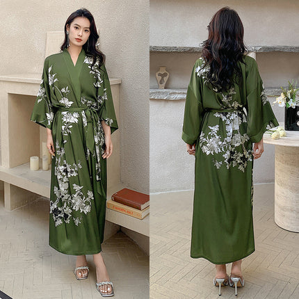 Yaoting New Style Satin Pajamas Women's Summer Large Size Light Luxury Seven-point Sleeve Cool Nightgown Bathrobe Home Clothes Women's WP2669