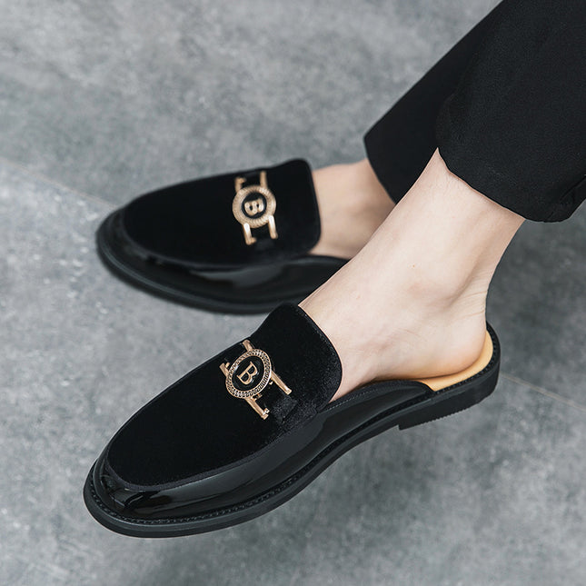 Half Shoes Men's 2025 Summer Breathable Slip-on Slippers Men's 37-46 Size Fashion Casual Lazy Men's Leather Slippers