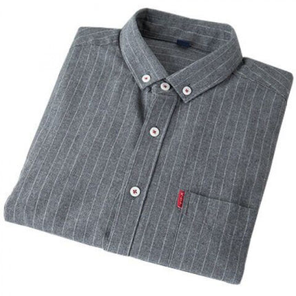 Shirt Men's Long-sleeved fleece-lined Thickened Korean Style Slim-fit Striped Scrub Men's Shirt Autumn Casual Trendy Coat