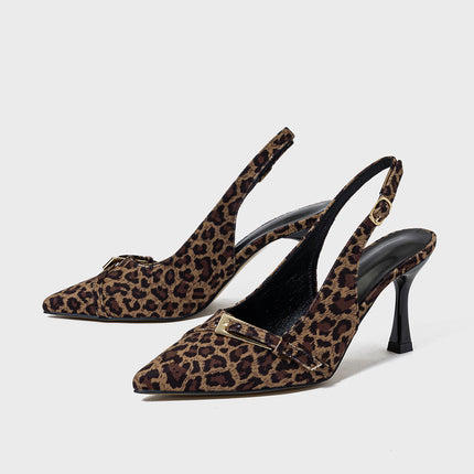 Leopard Print High Heels for Women 2026 New Style Back Strap Pointed Toe Sandals European and American Style Open-Back Shoes Cross-Border Trade