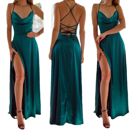 2025 New European and American Foreign Trade Women's Sexy Slim Slim-Fit Backless Amazon Strap Tight Waist Dress Long Dress