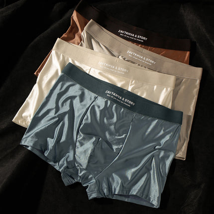 Ice Silk Men's Summer Fashion Boxer Briefs, Youth Satin Breathable Cool Zero-Feel Thin Shorts