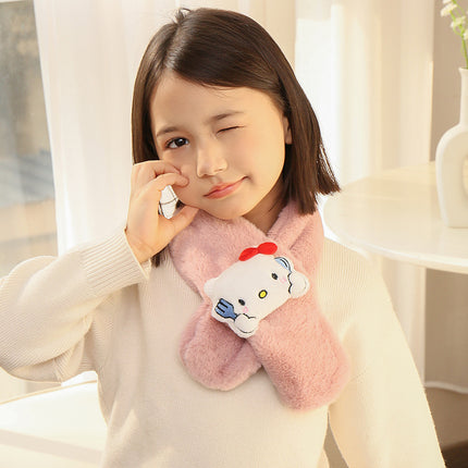 Children's Christmas Autumn and Winter Scarf Plush Warm Cute Cartoon Red New Year Festival Imitation Rabbit Fur Parent-Child Scarf