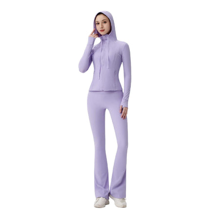 [in Stock] Ld Hooded Flared Jacket Set Top Women's Tight Elastic Fitness Sports Running Yoga Wear