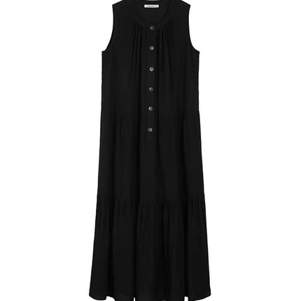 Black Lazy Style Ver Dress Women's 2025 Summer New Round Neck Sleeveless Loose A- line Dress Commuter Casual Long Dress