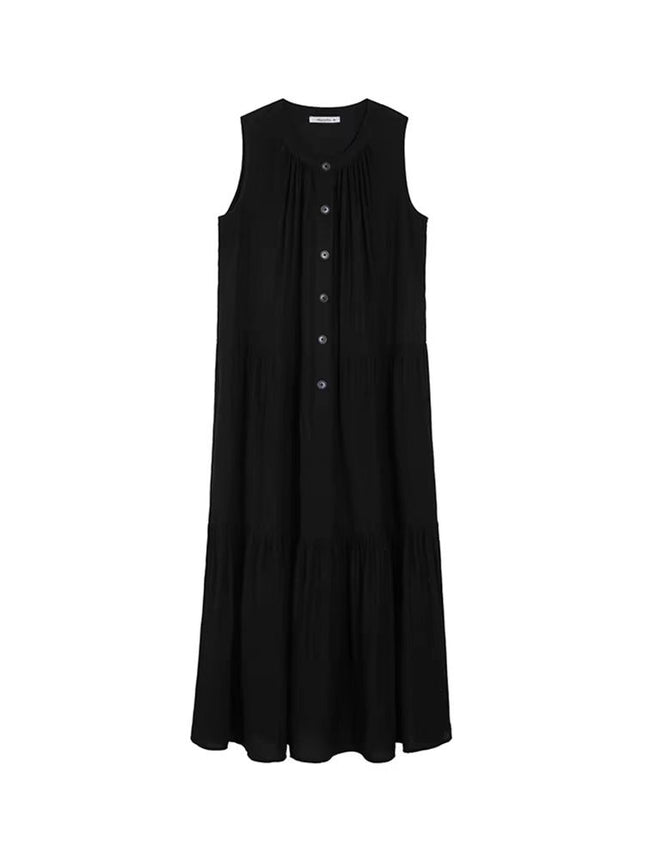 Black Lazy Style Ver Dress Women's 2025 Summer New Round Neck Sleeveless Loose A- line Dress Commuter Casual Long Dress