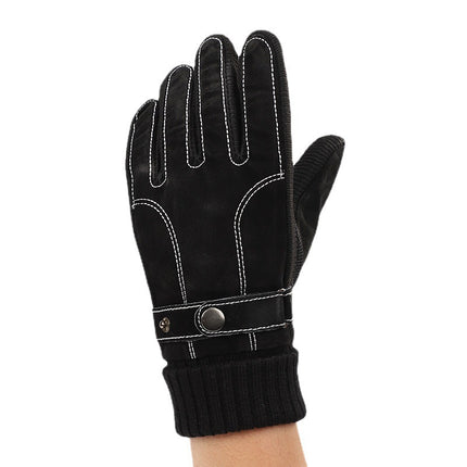 Outdoor Gloves Pigskin Gloves Men's Autumn and Winter Fleece-Lined Thickened Warm Gloves Windproof Cycling Touch Screen Gloves