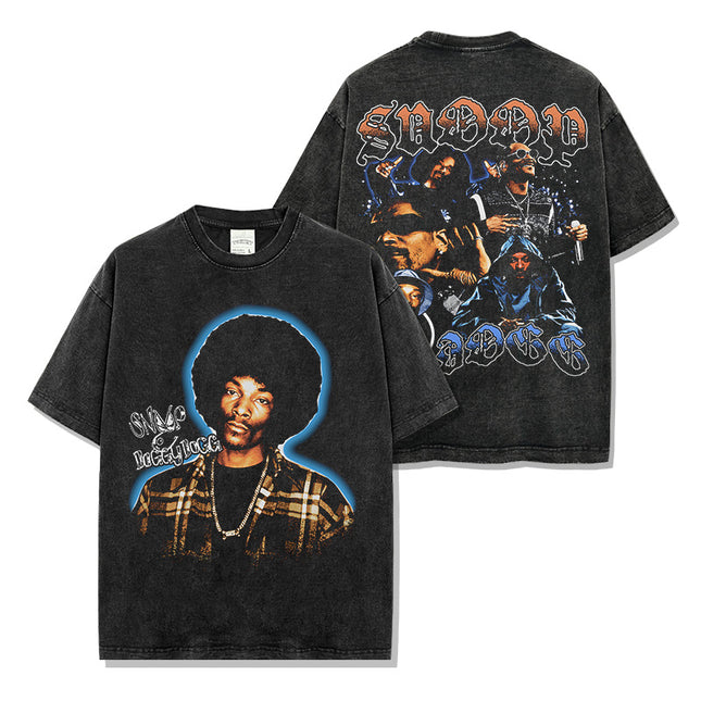 Cross-border Retro Snoopy Dog SNOOP DOGG Printed Short-sleeved T-shirt Washed Long-sleeved Casual Hooded Sweatshirt