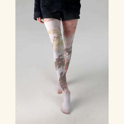 Cross-border thin printed pantyhose spring and autumn versatile butterfly wild abstract retro stockings women's socks anti-snagging wholesale