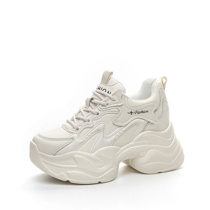 2025 Women's Shoes New Thick-Soled Inner Heightening Casual Dad Shoes White Shoes Single Wedge Heel Platform Thick-Soled Mesh Shoes