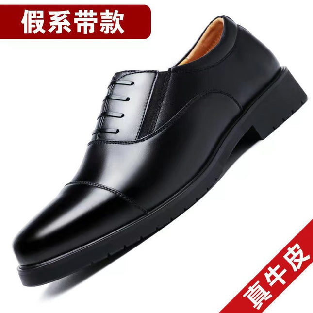 [Real cowhide] business formal leather shoes men's three-joint leather men's shoes summer breathable hidden height increasing shoes men