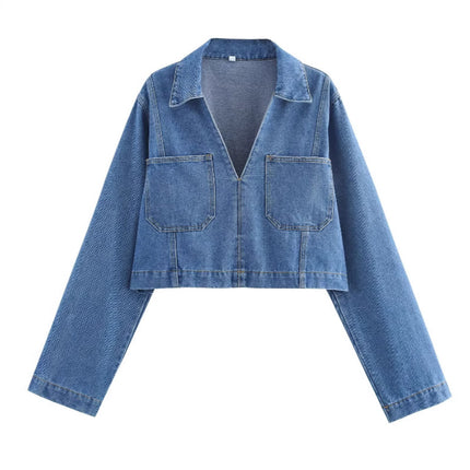 Cross-border new products 2024 European and American style women's foreign trade wholesale ZRA in stock design short Denim shirt
