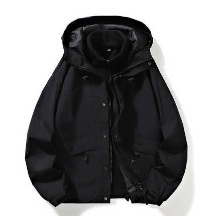Men's and Women's Windproof Outdoor Mountaineering Suit Three-in-One Removable Shake Grain Liner Couple's Hooded Jacket