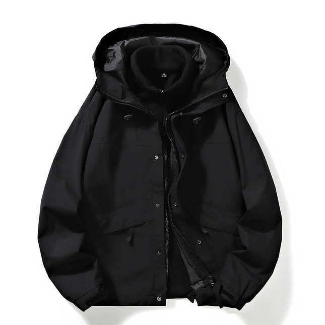 Men's and Women's Windproof Outdoor Mountaineering Suit Three-in-One Removable Shake Grain Liner Couple's Hooded Jacket