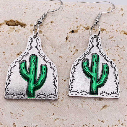 Cross-border new Cactus earrings retro ethnic style concave-convex turquoise flower pendant personalized distressed earrings