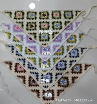Hot Girl Internet Celebrant Photo Flower French Style Triangle Scarf Headscarf Women's Cute Knitted Hair Band Silk Scarf High-grade Headwear Summer