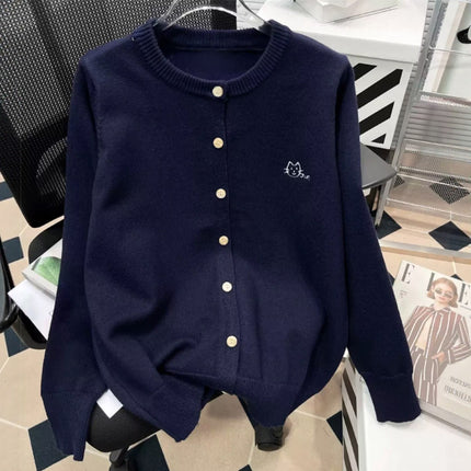 plus size Early Autumn Coat Green Knitted Cardigan Chubby Sister Autumn New Joker Loose Top 9165