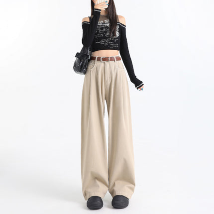 Korean Style Pleated Loose Wide Leg Jeans Women's 2024 Autumn New High Waist Drape Slimming All-match Straight Pants
