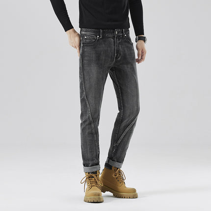 2024 Spring and Summer New Fashionable European Products Personalized High-end Stretch Slim-fit Jeans Men's Casual High Waist Small Straight