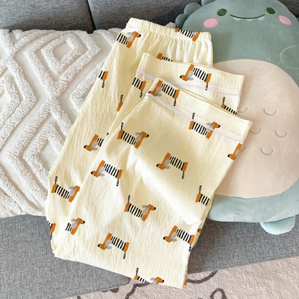 Source Factory Ins Style Dachshund Dog Wrinkle Cloth Three-Piece Short-Sleeved Soft Pajamas Women's Home Clothes Set