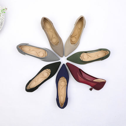 Princess Shoes with Pointed Toes, Fish Silk Flats, Thick Heels, Small Fragrant Knitted Fly Woven Shoes, Hollow High Heels, Tall, Fashionable and Versatile