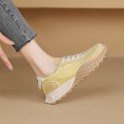 Genuine Leather Retro German Training Shoes for Women 2025 New Spring and Summer Thin Breathable Ballet Forrest Gump Shoes Yellow Casual Sports Shoes