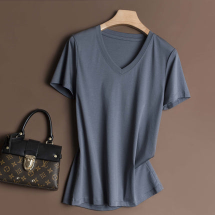 Pure 80-Count Double-Sided Mercerized Cotton Short-Sleeved T-Shirt Women's Cotton Loose 2023 Age-Reducing Short Black Technology White T-Shirt Trendy