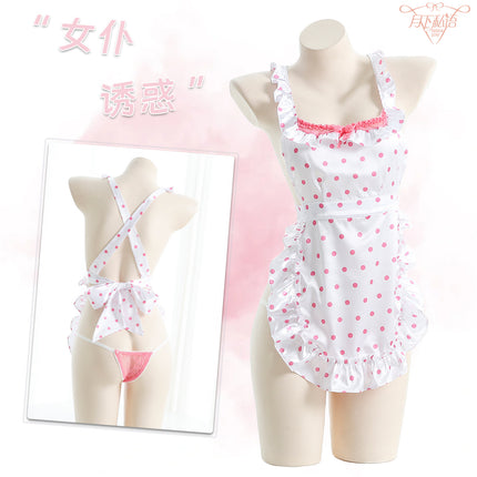 Sexy Lingerie 2024 New Sexy Free Wave Dot Kitchen Apron Maid Dress Sexy Uniform cosplay Women