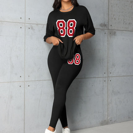 Fashion Versatile Digital Printing Casual Spring and Summer Short Sleeve Casual Loose Lightweight Breathable Leggings Set