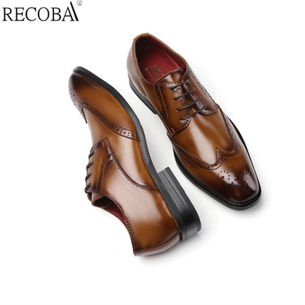 2026 New Japanese Style British Carved Leather Formal Business Shoes for Men, Brogue Oxford Shoes, One-Piece Drop Shipping